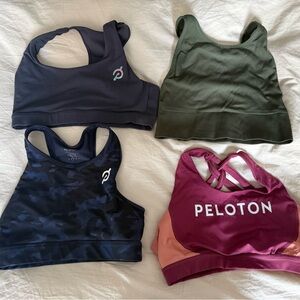 Peloton Sports Bras (Blue Camo, Teal, Maroon - size M) +VS Camo bra/top (size L)